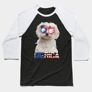 Merica Maltese Dog American Flag 4Th Of July Baseball T-Shirt